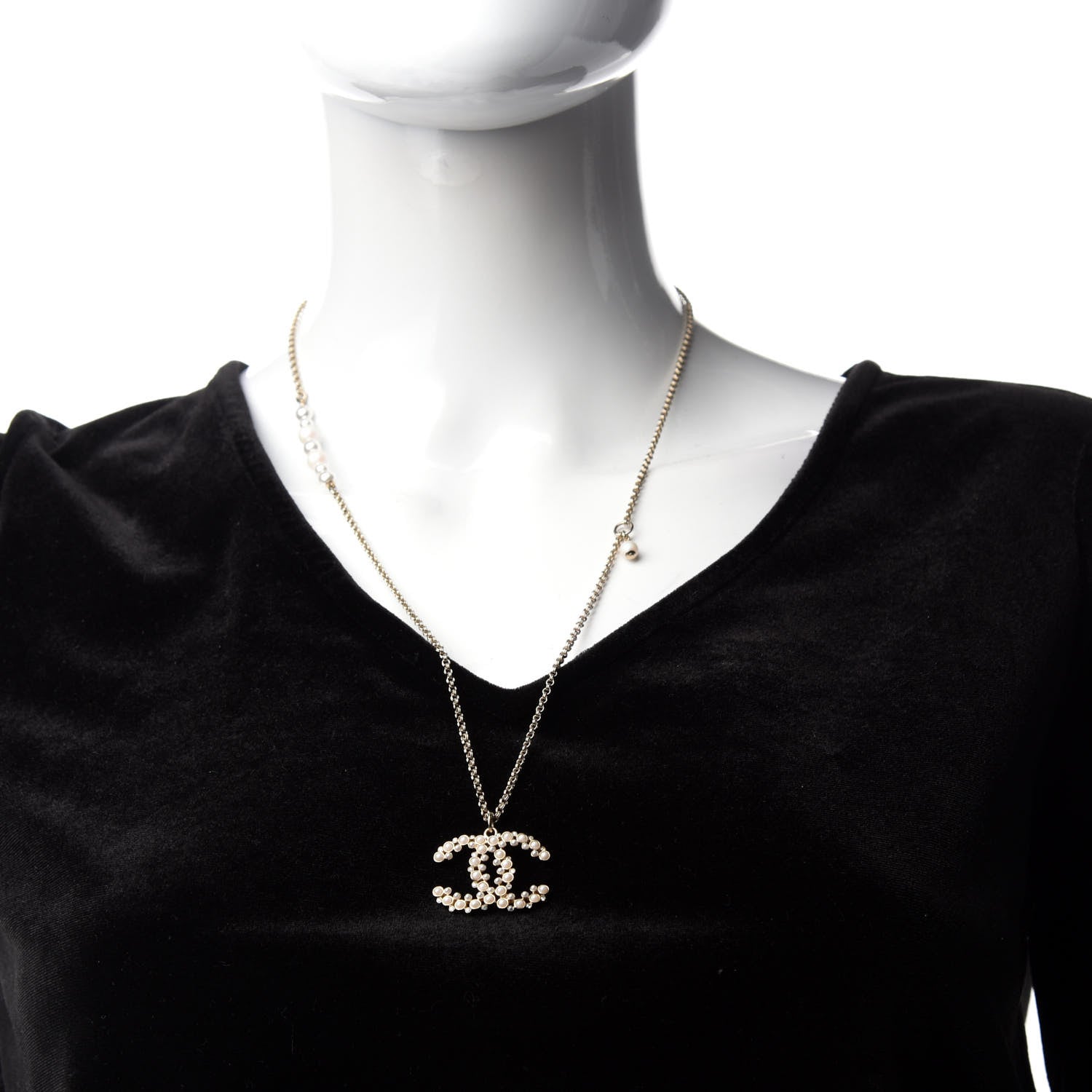 Chanel Pearl CC Pendant Necklace Gold 2 of 8