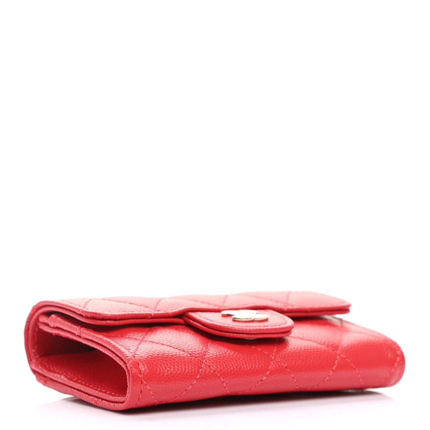 Caviar Quilted Flap Card Holder Wallet Red
