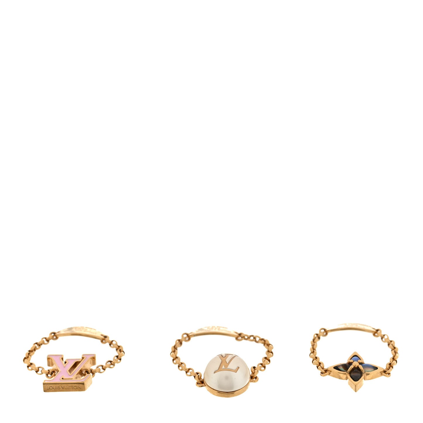 Metal Mother of Pearl Enamel LV Layer Color Ring Set S Gold