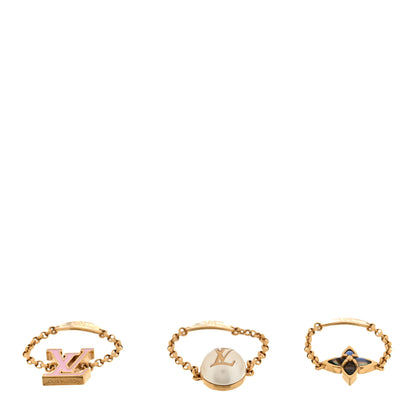 Louis Vuitton Metal Mother of Pearl Enamel LV Layer Color Ring Set S Gold 1 of 4