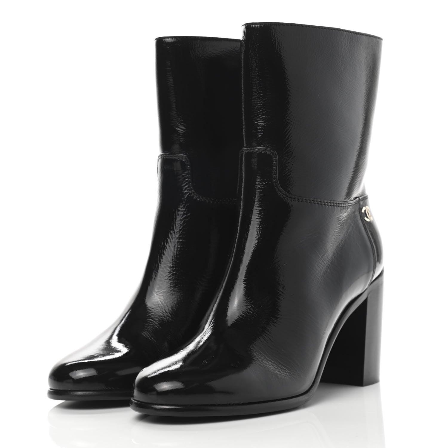 Chanel Crackled Calfskin CC Short Boots 36.5 Black 3 of 10