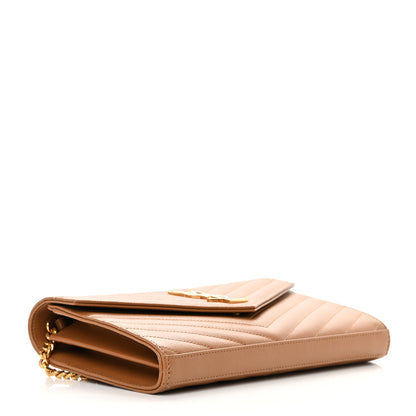 Saint Laurent Grain De Poudre Matelasse Chevron Monogram Chain Wallet Dark Natural 4 of 11