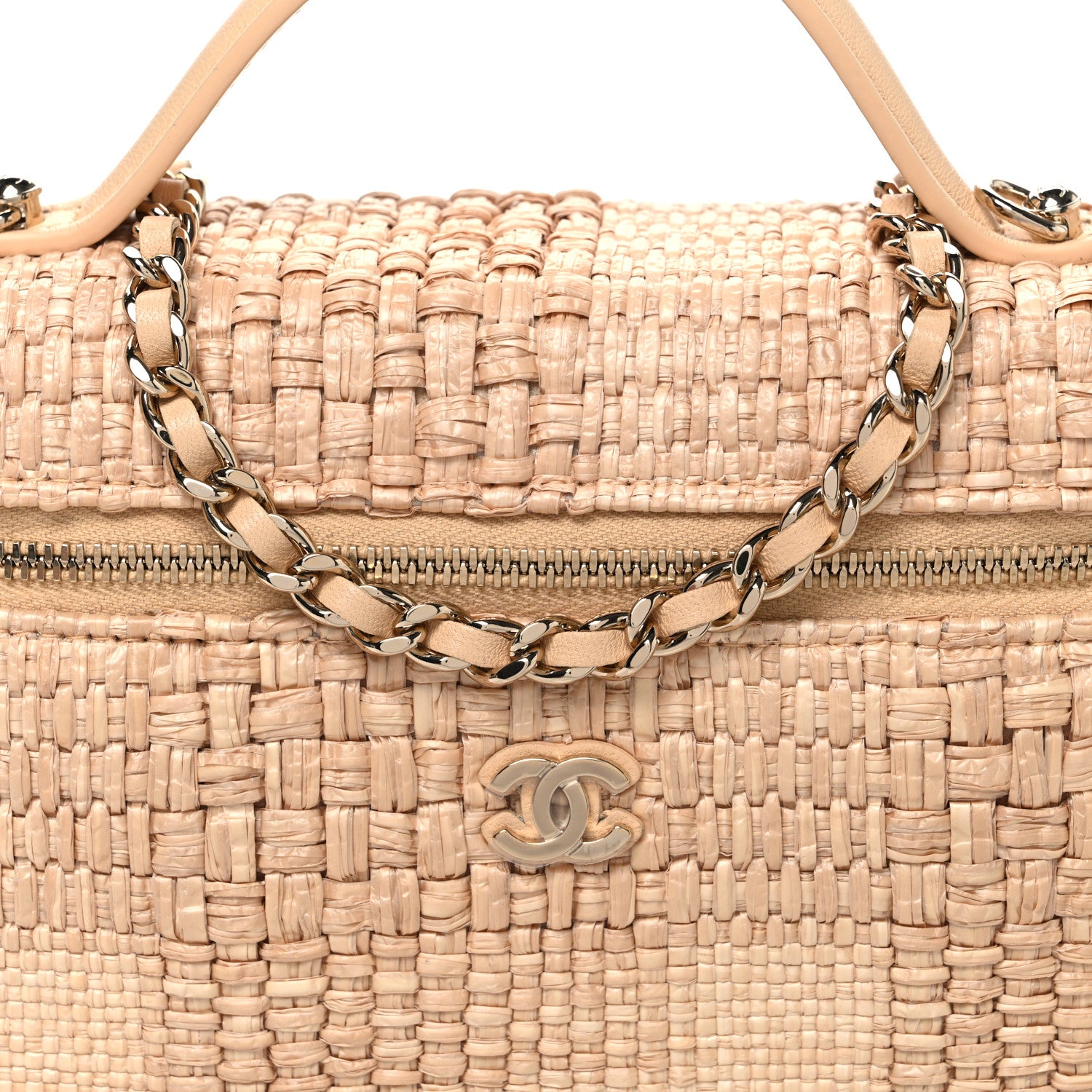 Chanel Braided Raffia Quilted Top Handle Slim Vanity Case With