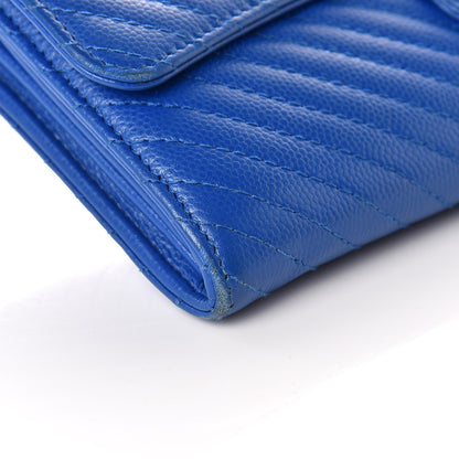 Chanel Caviar Chevron Quilted Large Flap Wallet Bright Blue 5 of 13