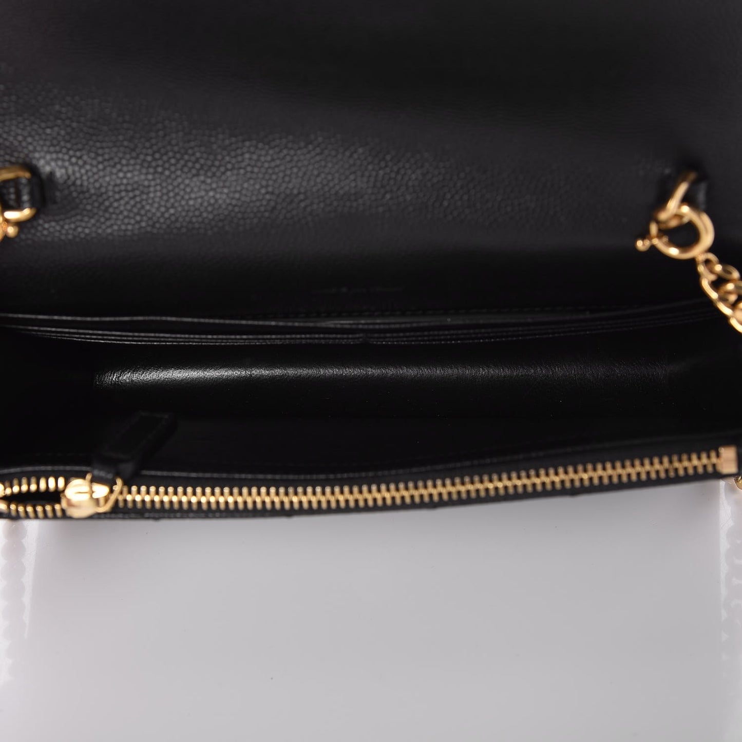 Grain De Poudre Matelasse Chevron Monogram Envelope Chain Wallet Black