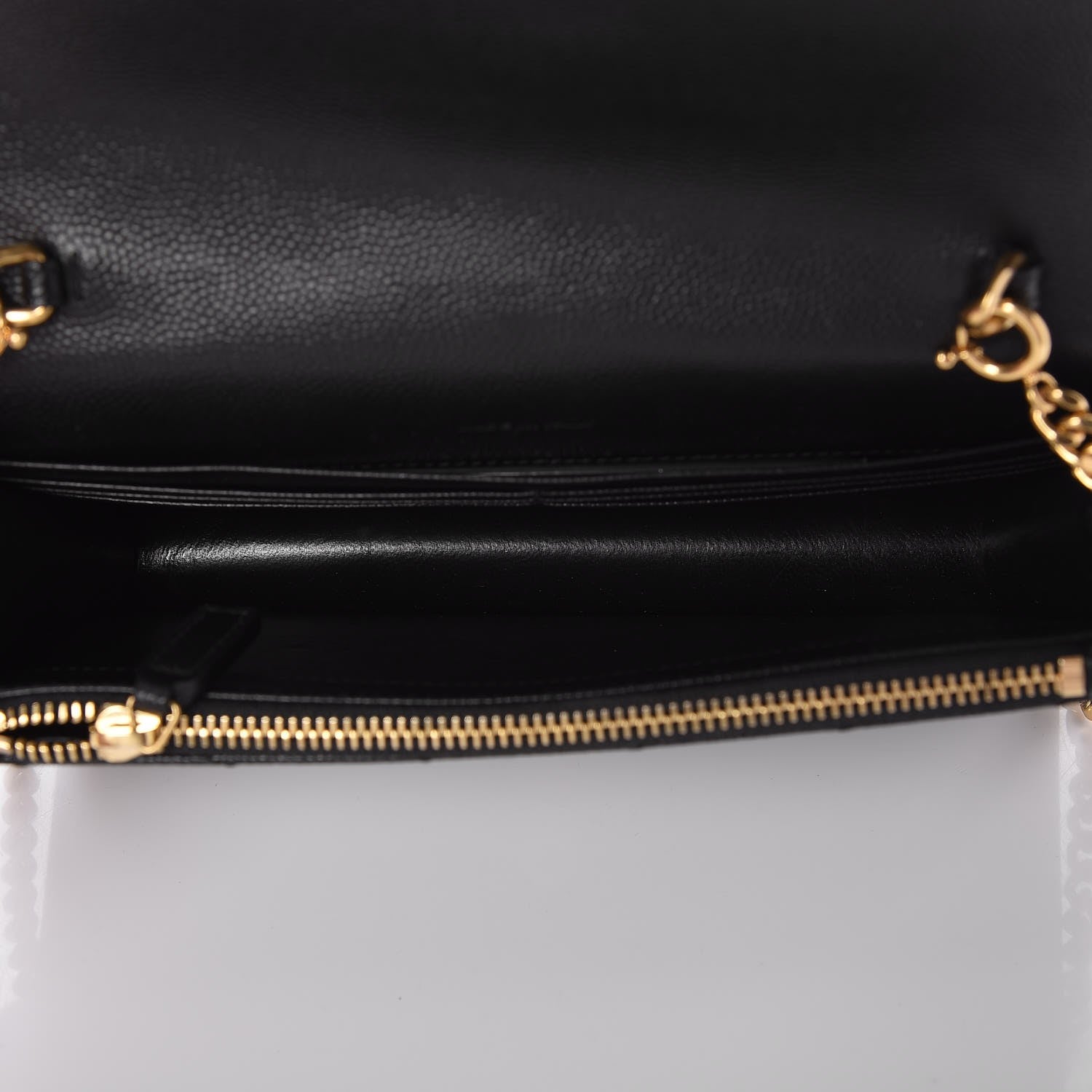 Saint Laurent Grain De Poudre Matelasse Chevron Monogram Envelope Chain Wallet Black 5 of 7