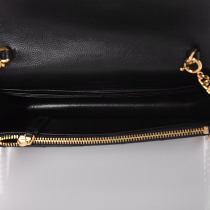 Saint Laurent Grain De Poudre Matelasse Chevron Monogram Envelope Chain Wallet Black 5 of 7