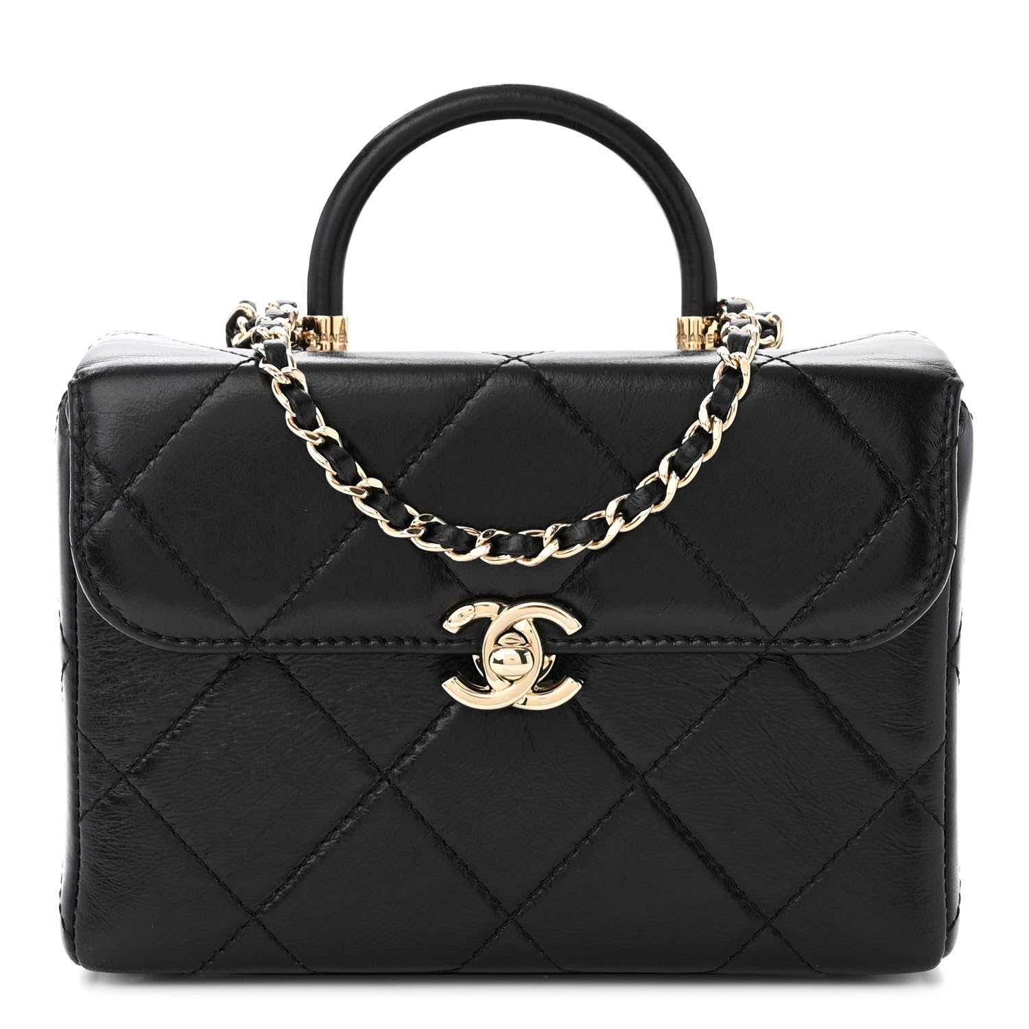 Chanel Shiny Calfskin Quilted Small CC Top Handle Box Bag Black 1 of 11