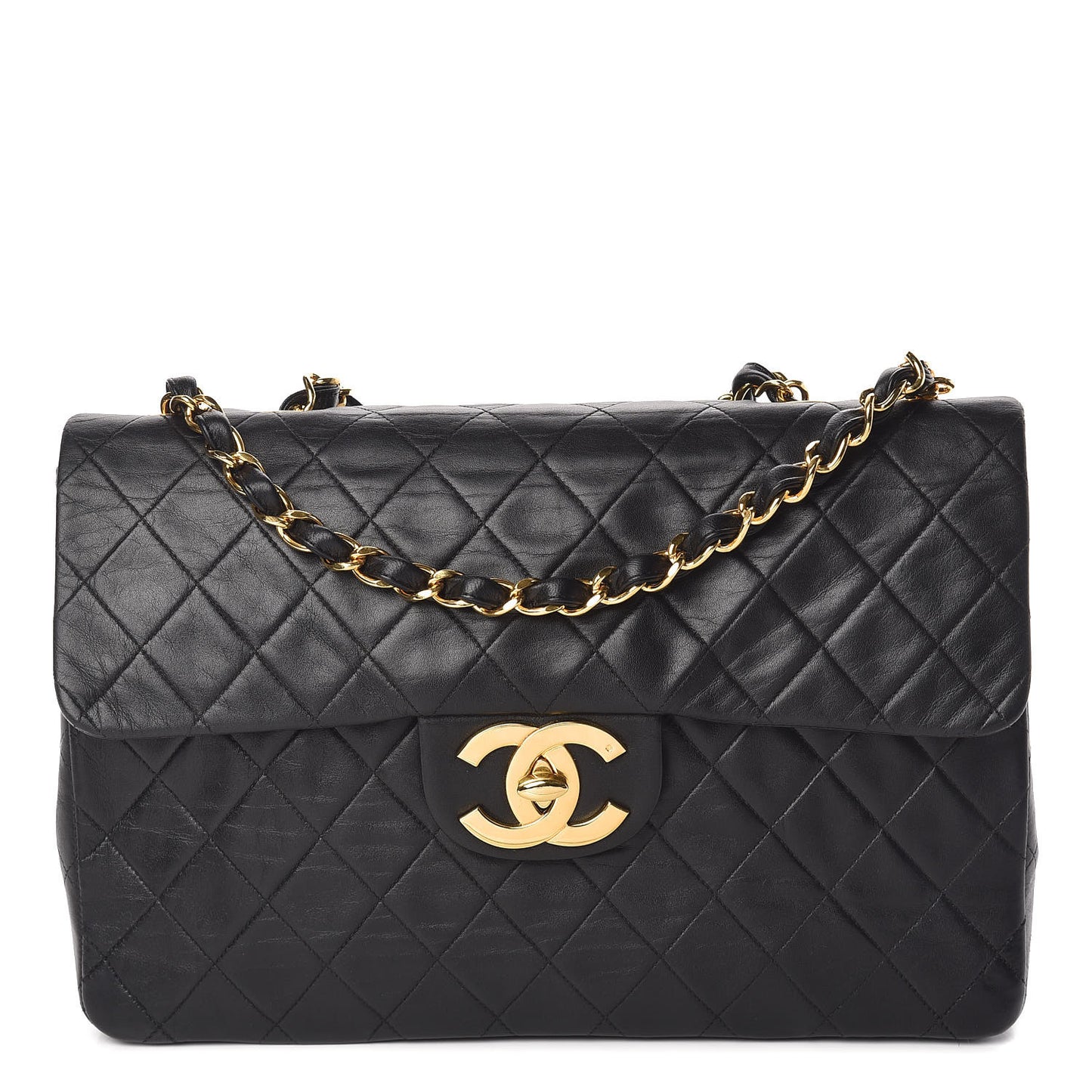 Lambskin Quilted XL Jumbo Single Flap Black