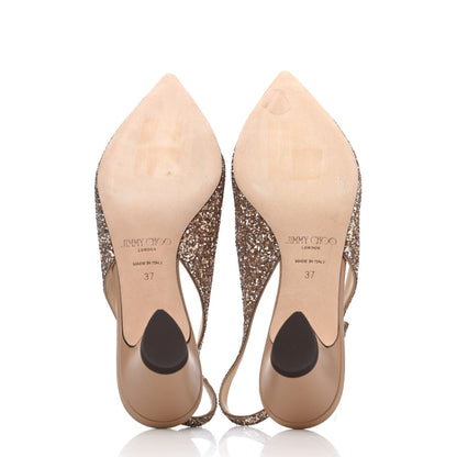 Jimmy Choo Nappa Coarse Glitter Gemma 40 Slingback Pumps 37 Ballet Pink 4 of 4