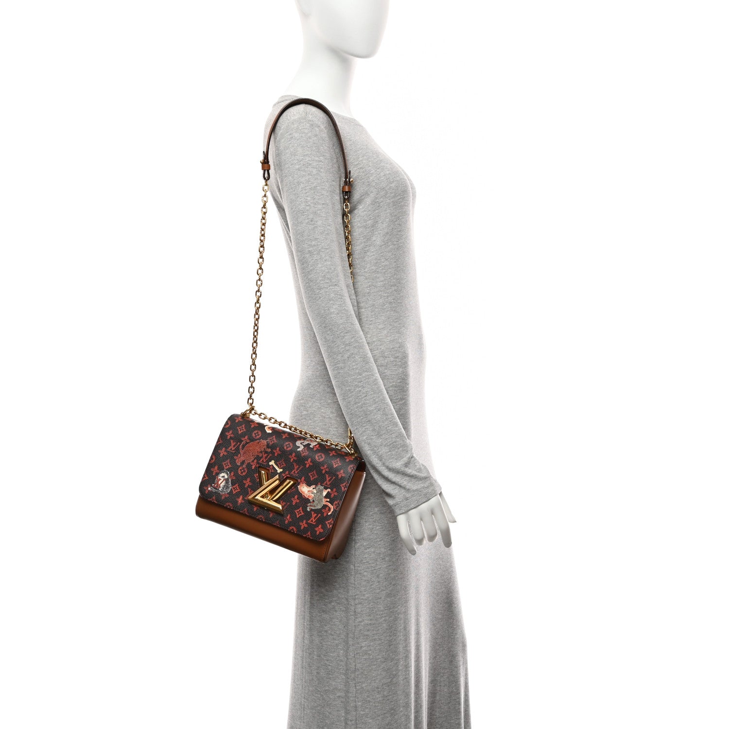 Louis Vuitton Calfskin Catogram Twist Shoulder Bag MM Marron 2 of 9