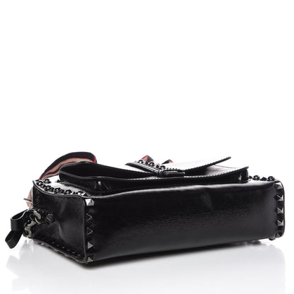 Valentino Garavani Craquele Calfskin Small Guitar Strap Rockstud Rolling Flap Pocket Shoulder Bag Black 4 of 8