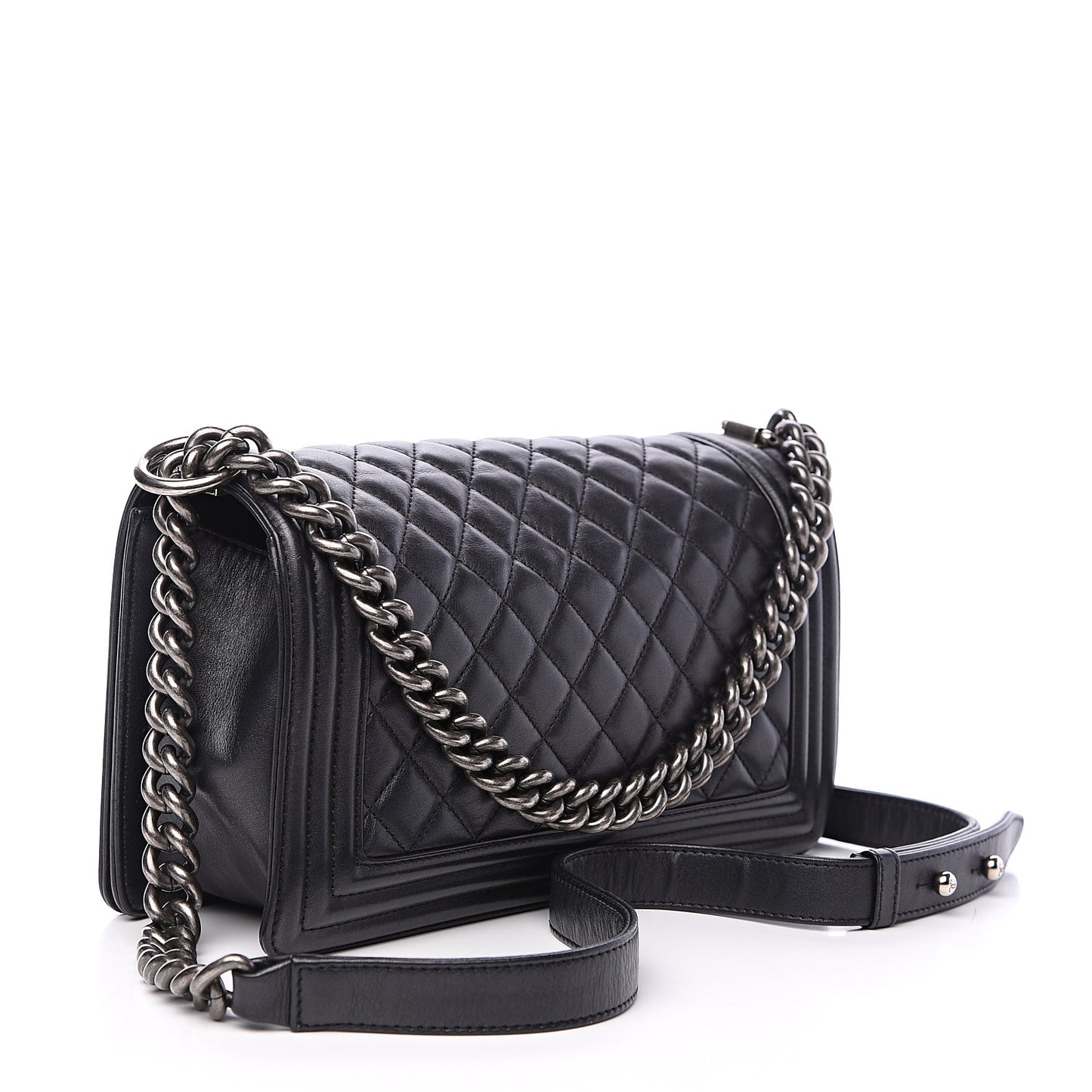 Lambskin Quilted Medium Boy Flap Black