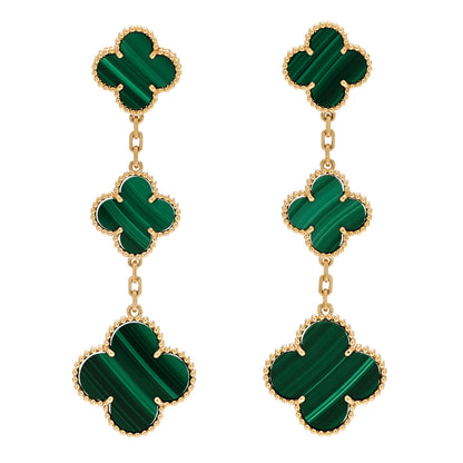 Van Cleef & Arpels 18K Yellow Gold Malachite 3 Motifs Magic Alhambra Earrings 1 of 5