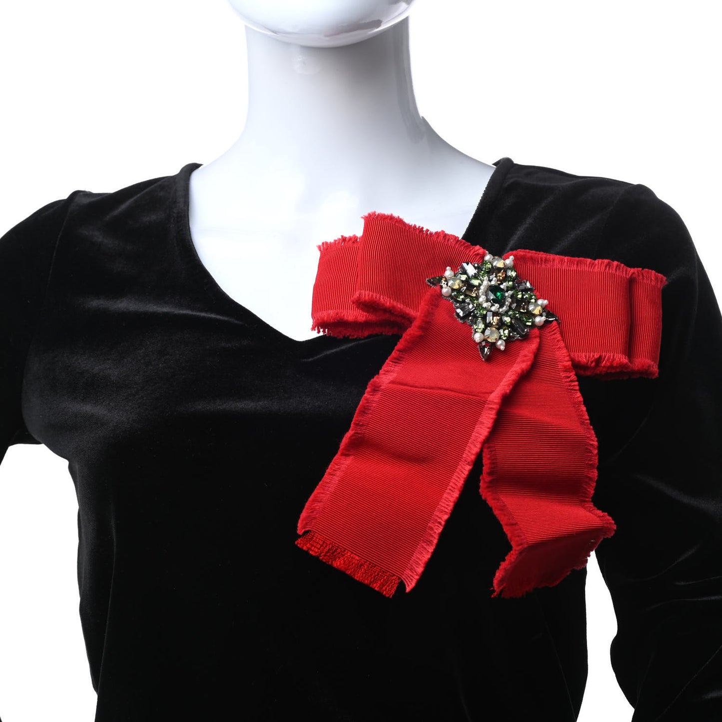 Grosgrain Crystal Bow Brooch Red