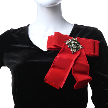 Gucci Grosgrain Crystal Bow Brooch Red 2 of 4