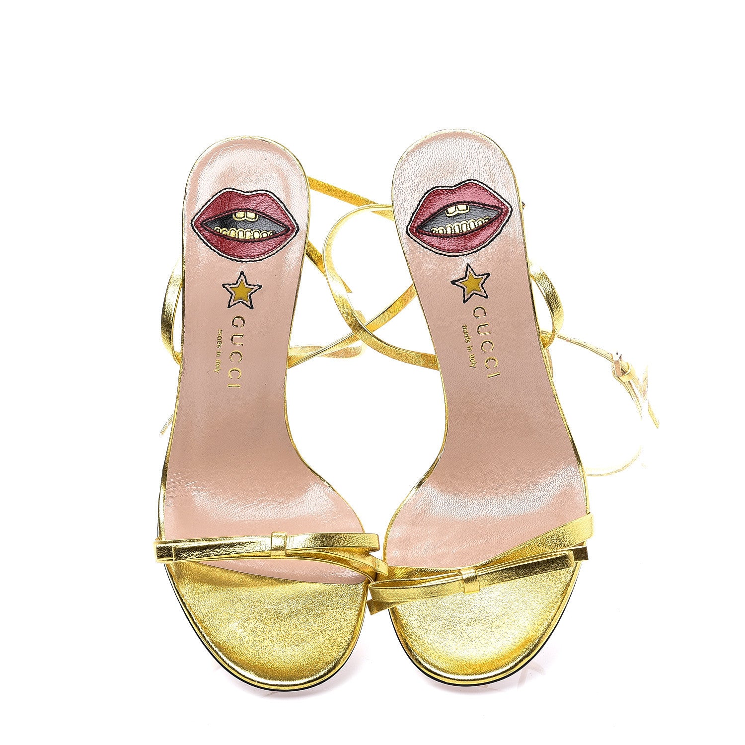 Gucci Metallic Nappa Snake Criss Cross High Heel Sandals 37 Gold 5 of 10
