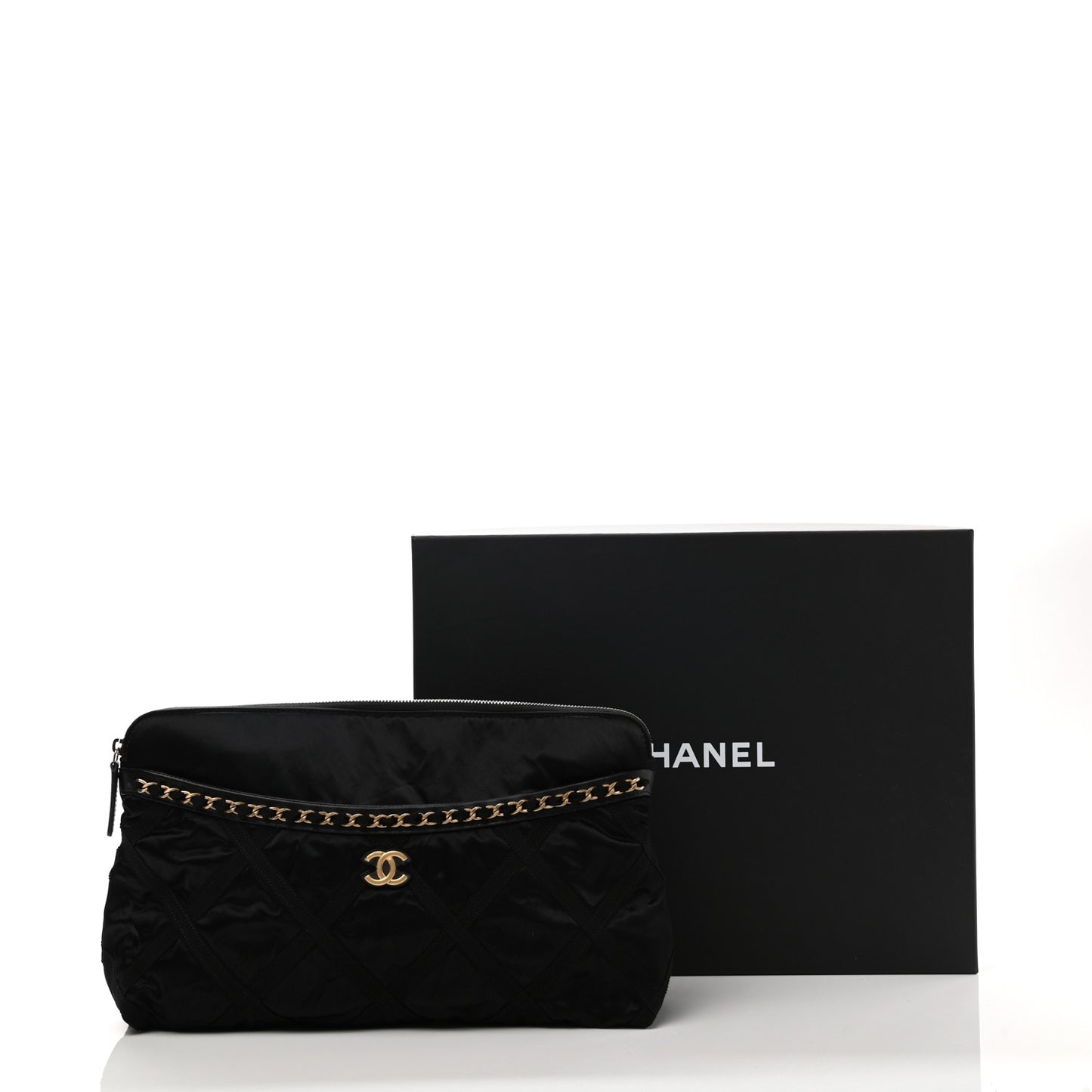 Nylon Grosgrain Large Lifestyle Pouch With Foldable Tote Black