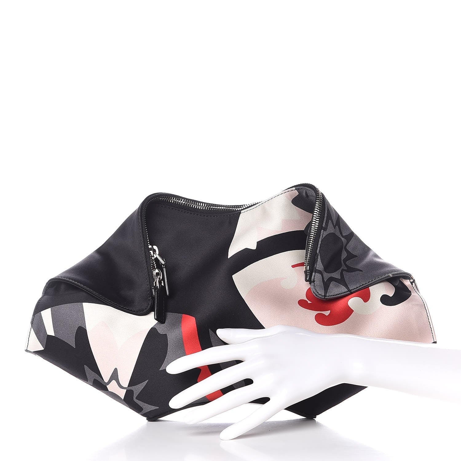 Alexander McQueen Silk Print De Manta Clutch Black Red Pink 2 of 5