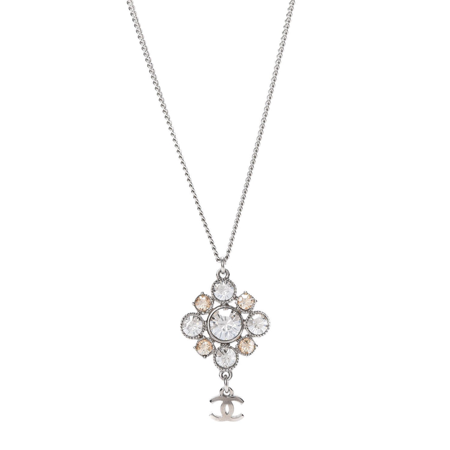 Crystal CC Drop Pendant Necklace Silver