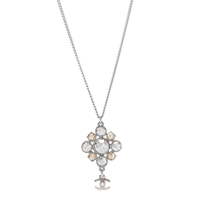 Chanel Crystal CC Drop Pendant Necklace Silver 1 of 5