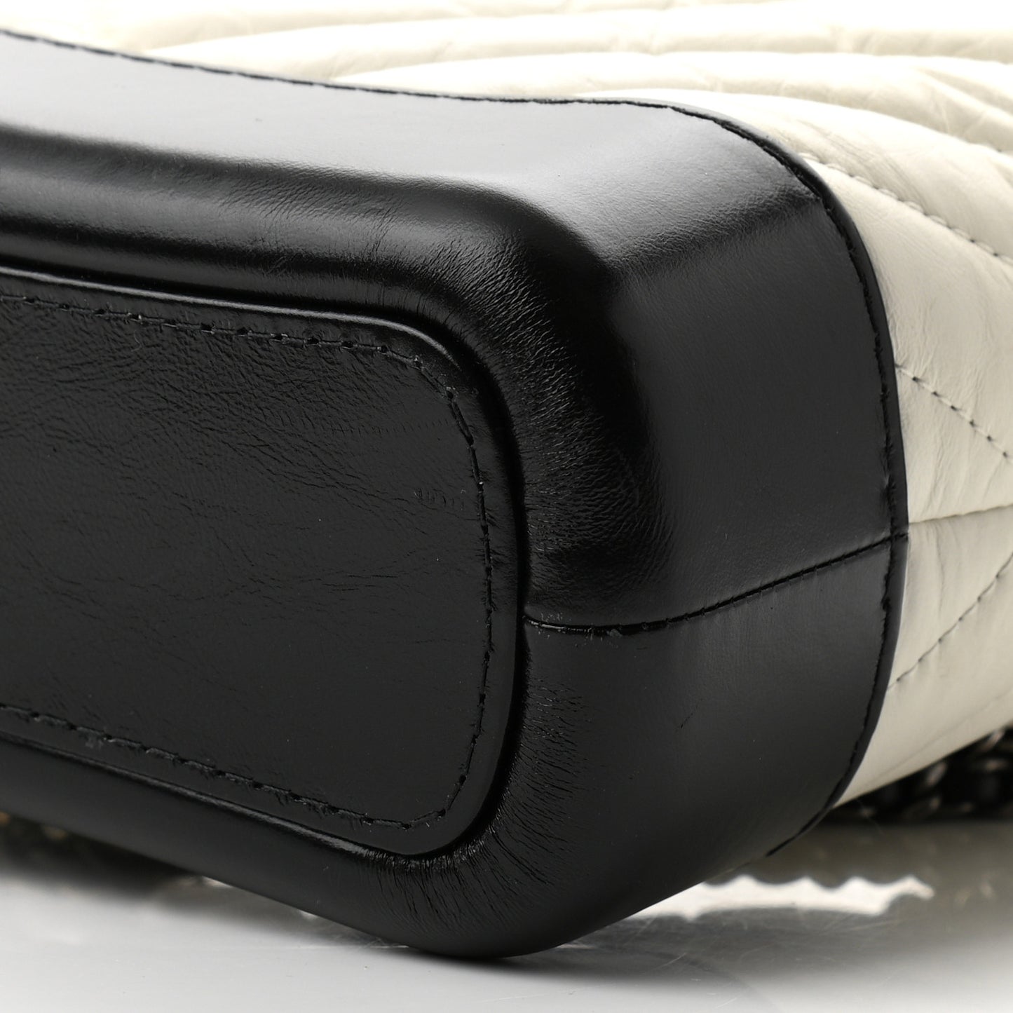 Aged Calfskin Chevron Quilted Small Gabrielle Hobo Black White