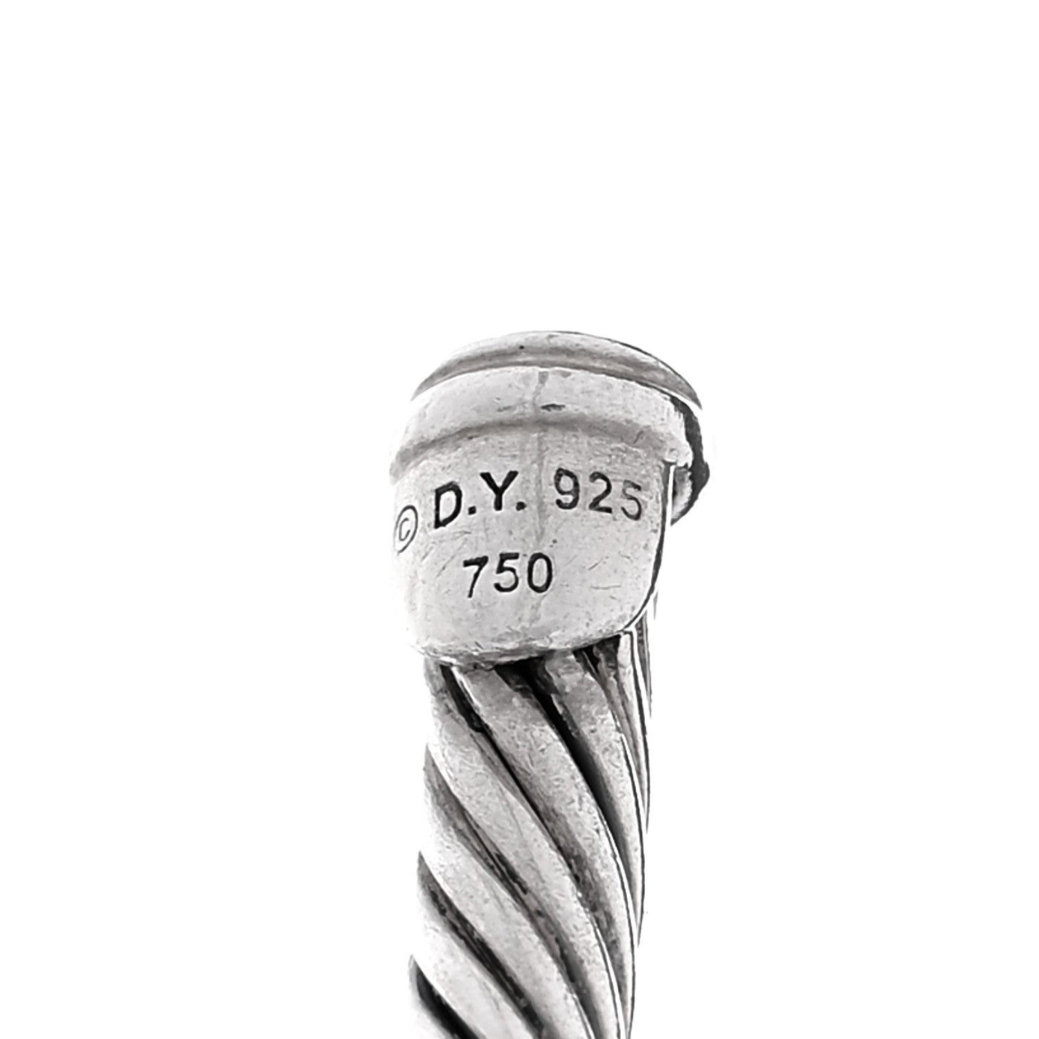 David Yurman Sterling Silver 18K Yellow Gold Diamond 4mm Square Station Cable Cuff Bracelet 3 of 4