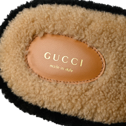 Gucci Shearling Interlocking G Womens Elea Platform Slide Wedge Sandals 37 Black Butterscotch 6 of 9