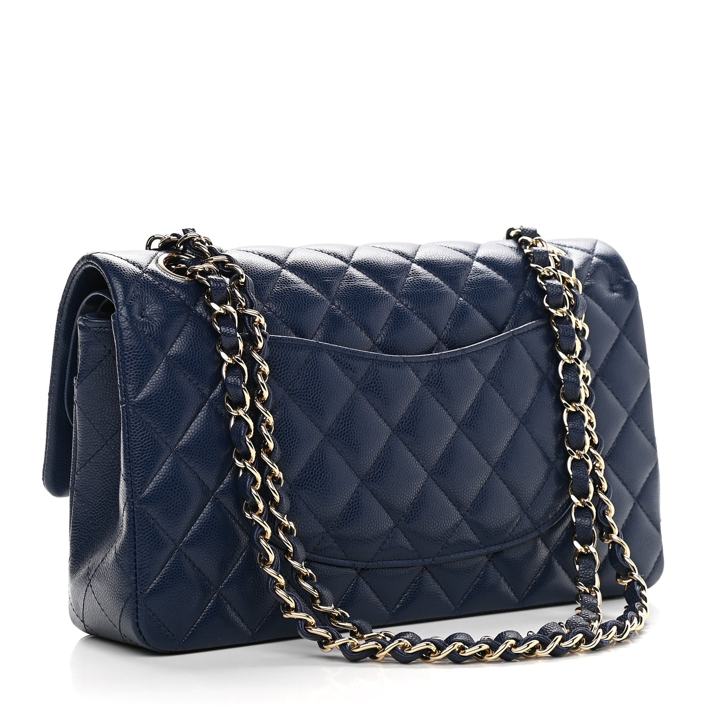 Caviar Quilted Medium Double Flap Navy