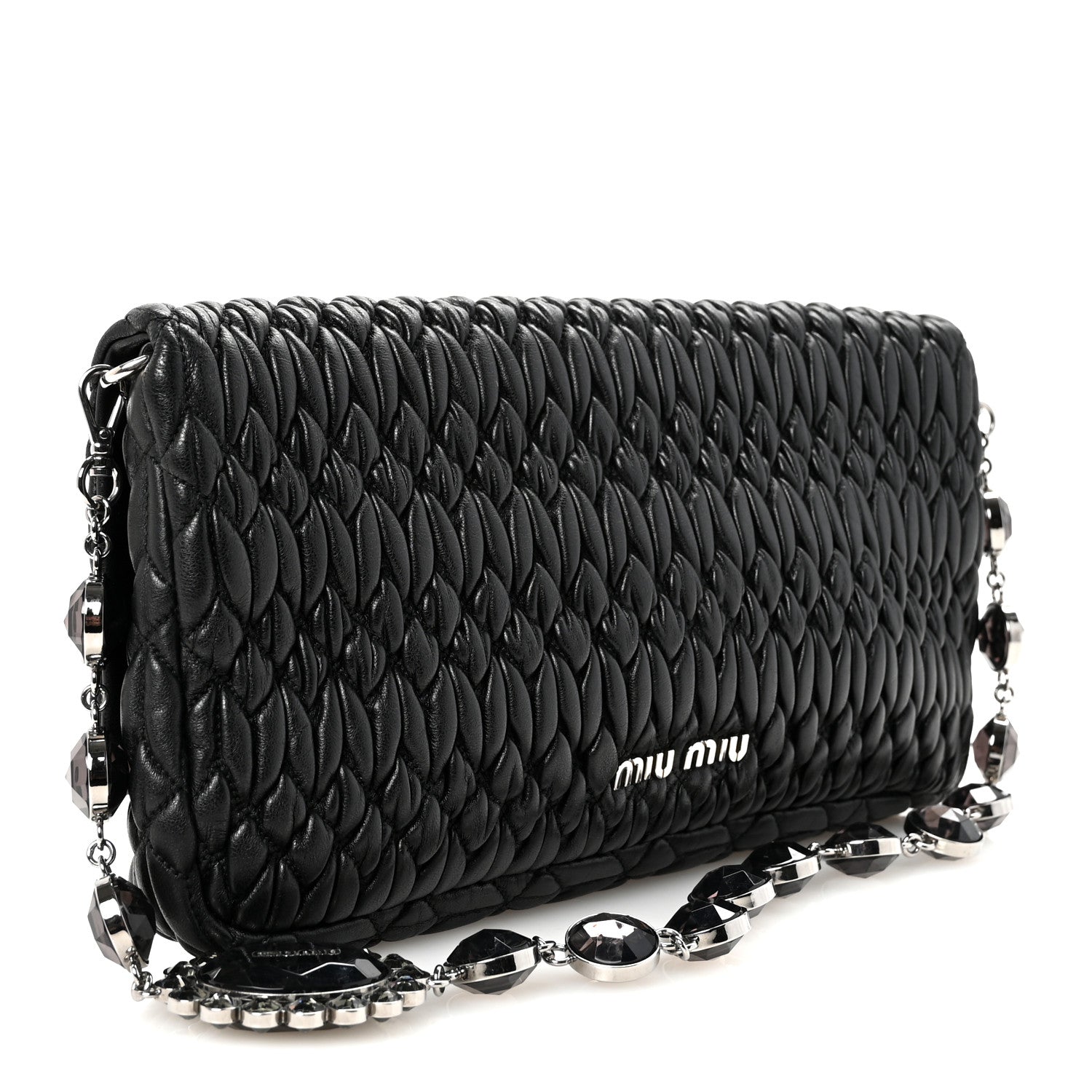 Miu Miu Nappa Matelasse Crystal Flap Clutch Black 1778385