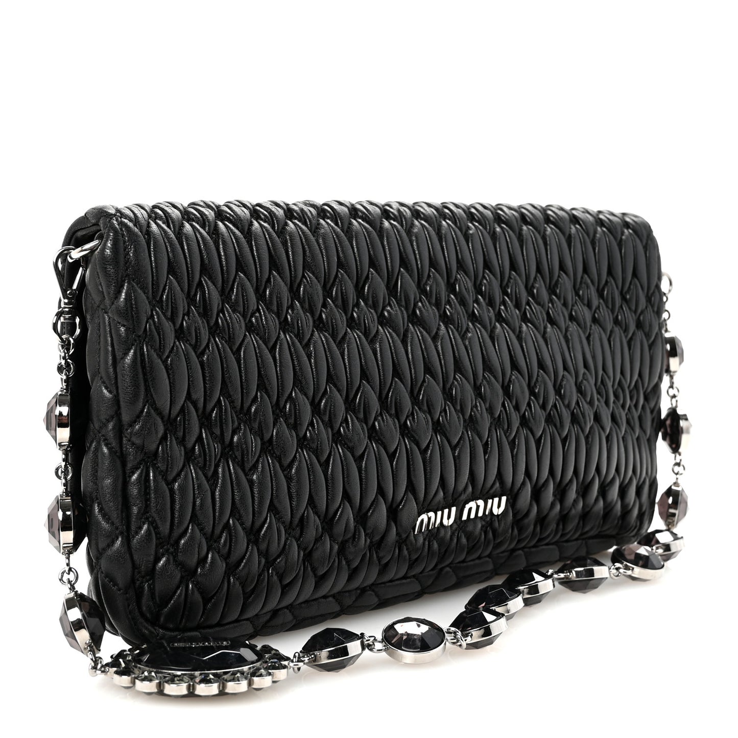 Nappa Matelasse Crystal Flap Clutch Black
