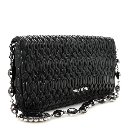 Miu Miu Nappa Matelasse Crystal Flap Clutch Black 3 of 9