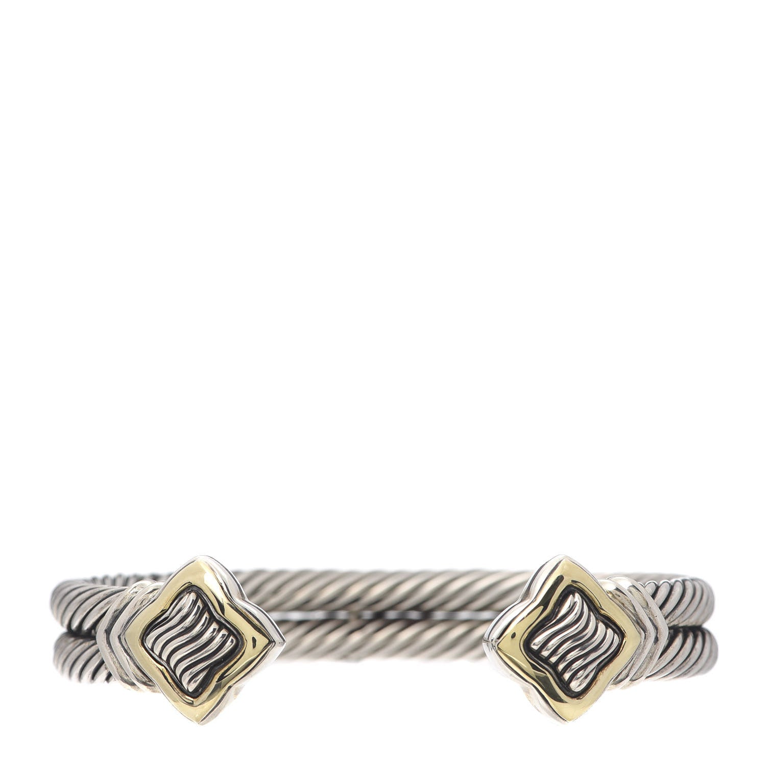 David Yurman Sterling Silver 18K Yellow Gold 10mm Quatrefoil Cable Bracelet 1 of 5