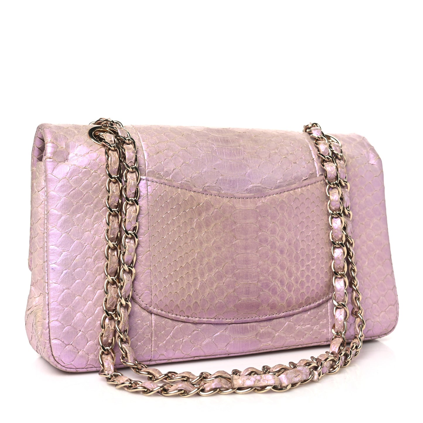 Metallic Snakeskin Medium Double Flap Purple
