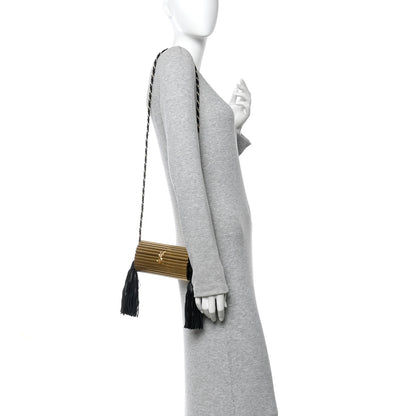 Saint Laurent Ribbed Plexiglass Lambskin Fringe Monogram Opium Box Bag Gold 2 of 10