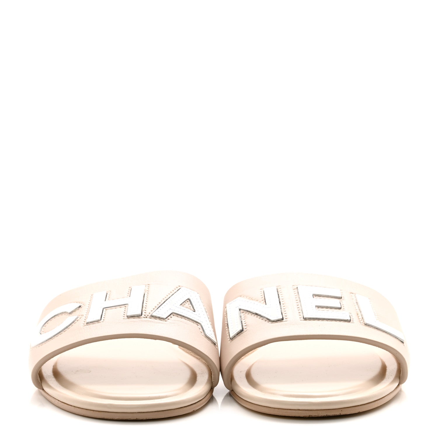 Chanel Calfskin Patent Calfskin Logo Mules 38.5 Beige 2 of 9