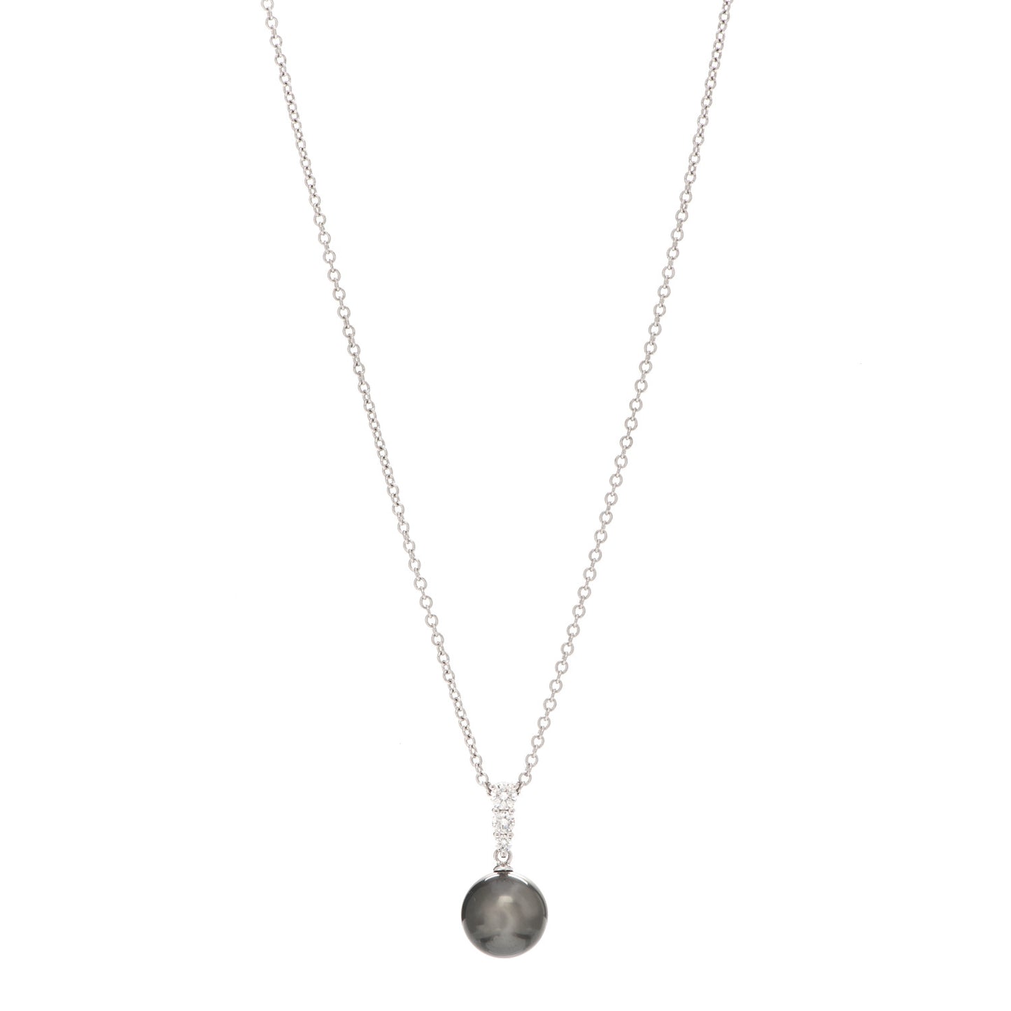 18K White Gold Diamond Black South Sea Pearl 10mm Morning Dew Pendant Necklace
