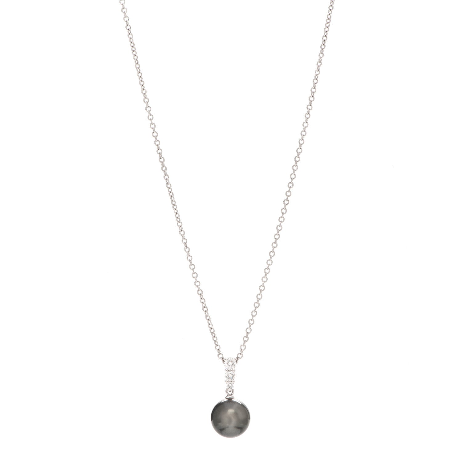 Mikimoto 18K White Gold Diamond Black South Sea Pearl 10mm Morning Dew Pendant Necklace 1 of 5
