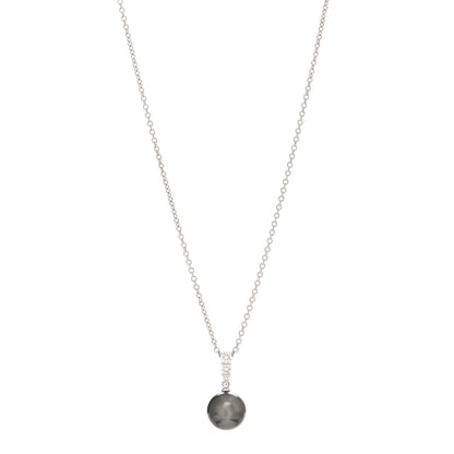 Mikimoto 18K White Gold Diamond Black South Sea Pearl 10mm Morning Dew Pendant Necklace 1 of 5