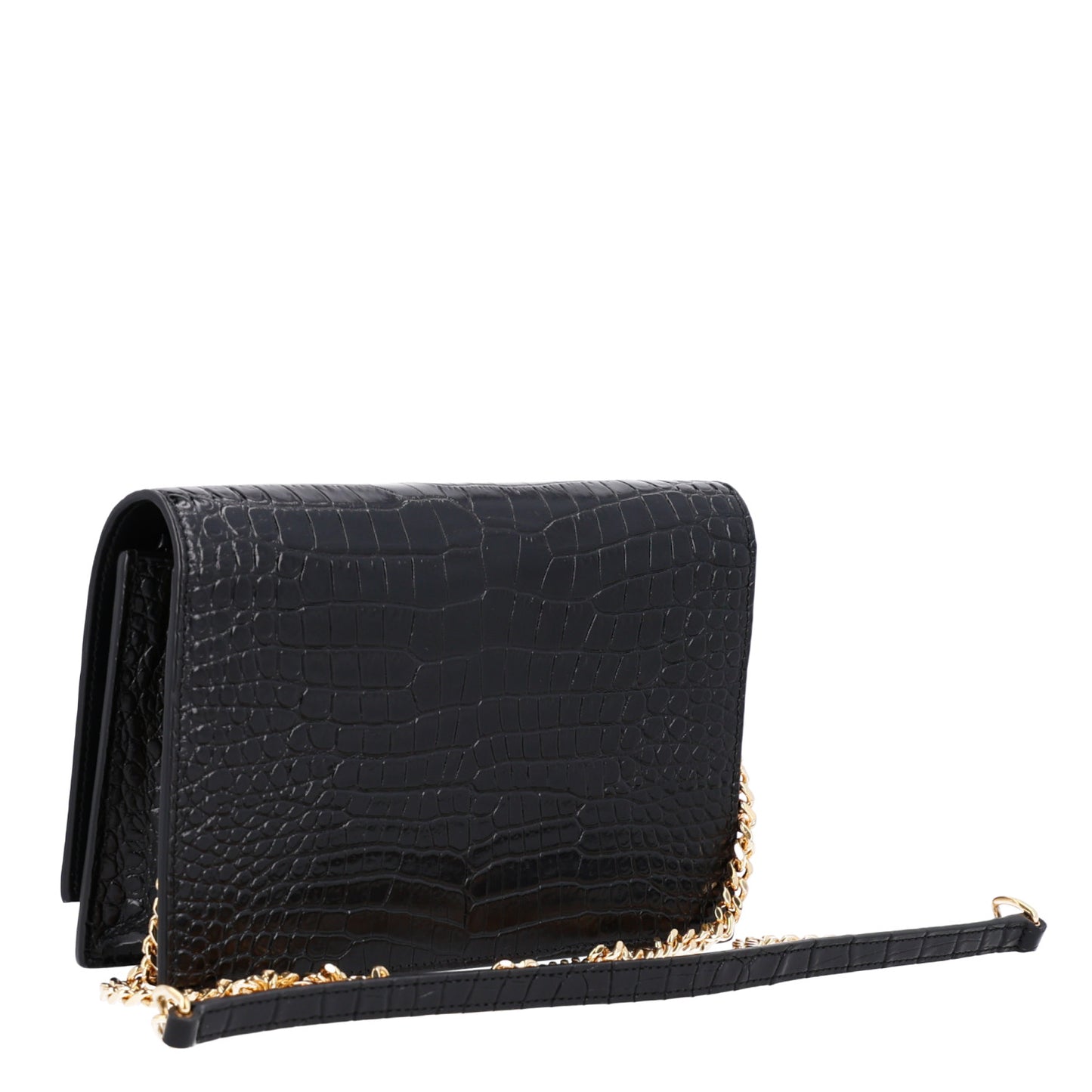 Calfskin Crocodile Embossed Kate Monogram Tassel Chain Wallet Black