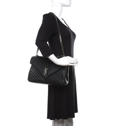 Saint Laurent Sheepskin Matelasse Chevron Monogram Large College Satchel Black 2 of 13