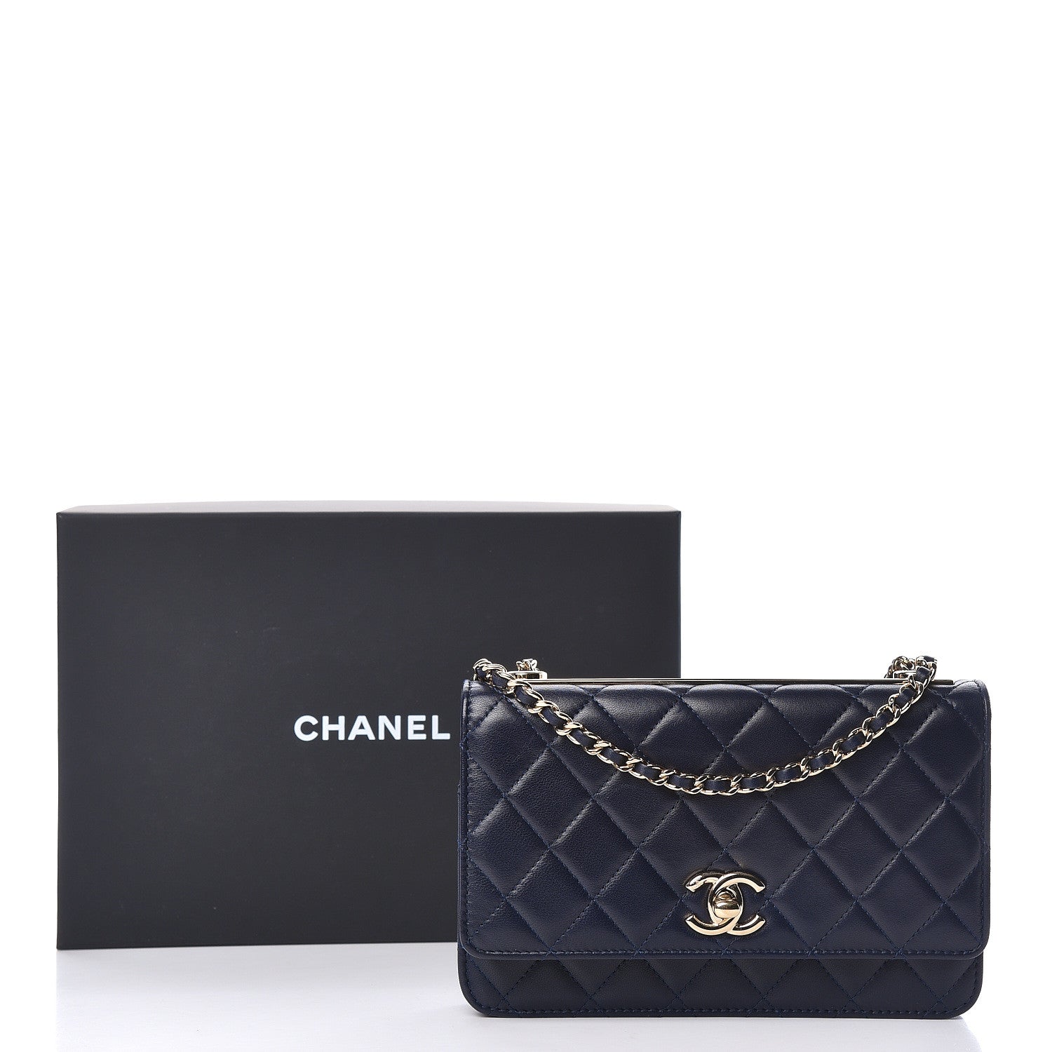 Chanel Lambskin Quilted Trendy CC Wallet On Chain WOC Navy 12 of 12