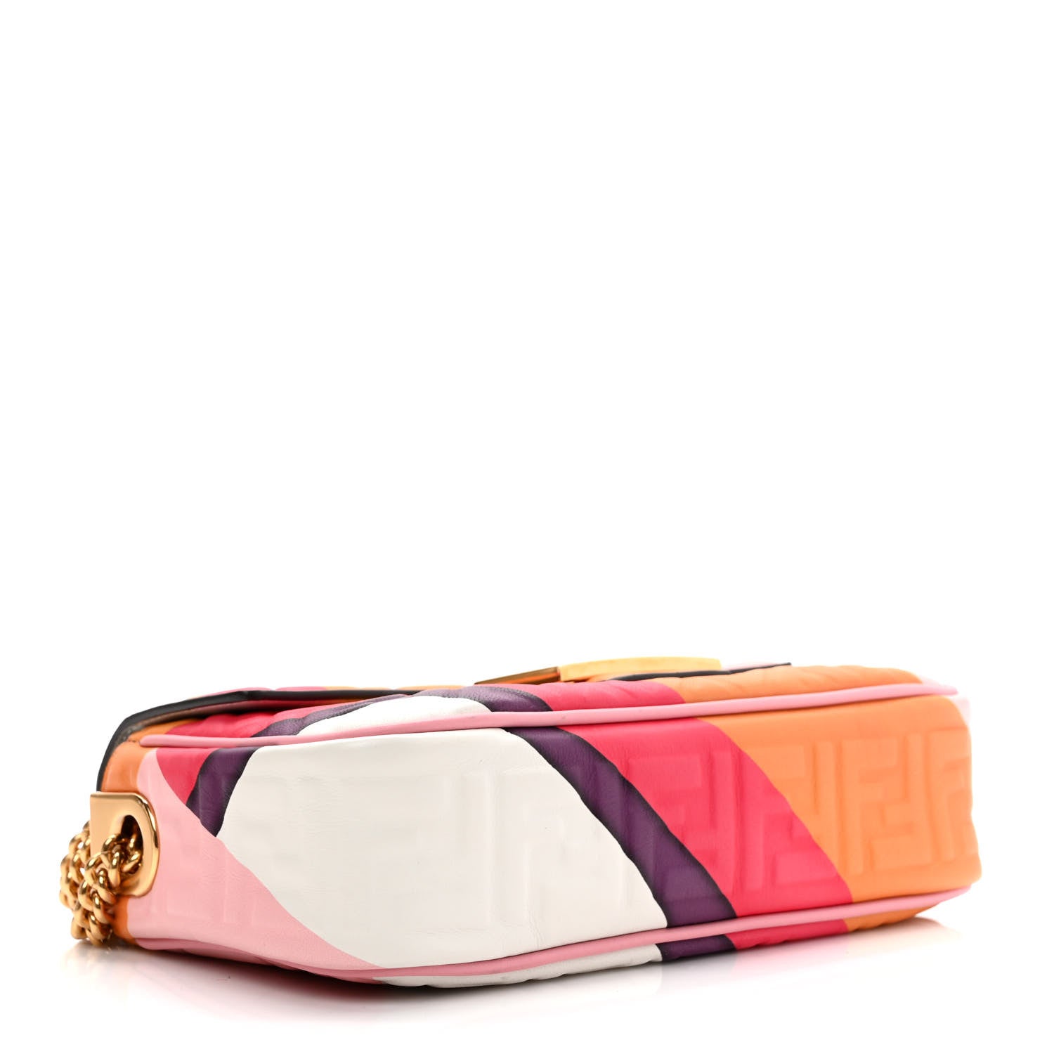 Fendi Nappa FF Embossed Line Print Midi Chain Baguette White Multicolor 4 of 8
