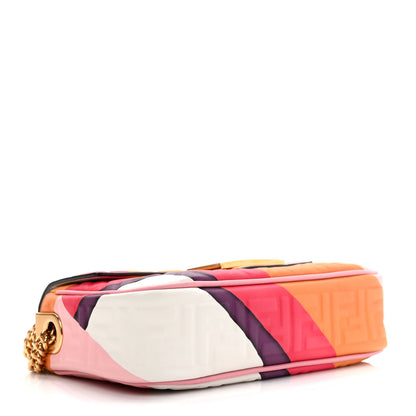 Fendi Nappa FF Embossed Line Print Midi Chain Baguette White Multicolor 4 of 8