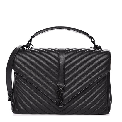 Saint Laurent Sheepskin Matelasse Chevron Monogram Monochrome Large College Satchel Black 1 of 14