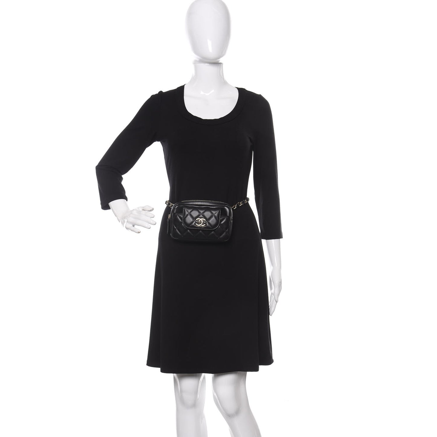 Lambskin Quilted Waist Bag With Pouch Black