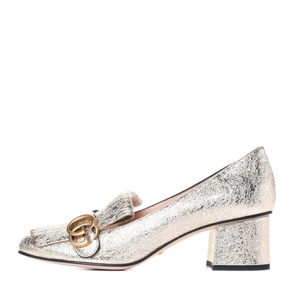 Gucci Galassia GG Marmont Fringe 50mm Loafer Pumps 40 Platino 1 of 11