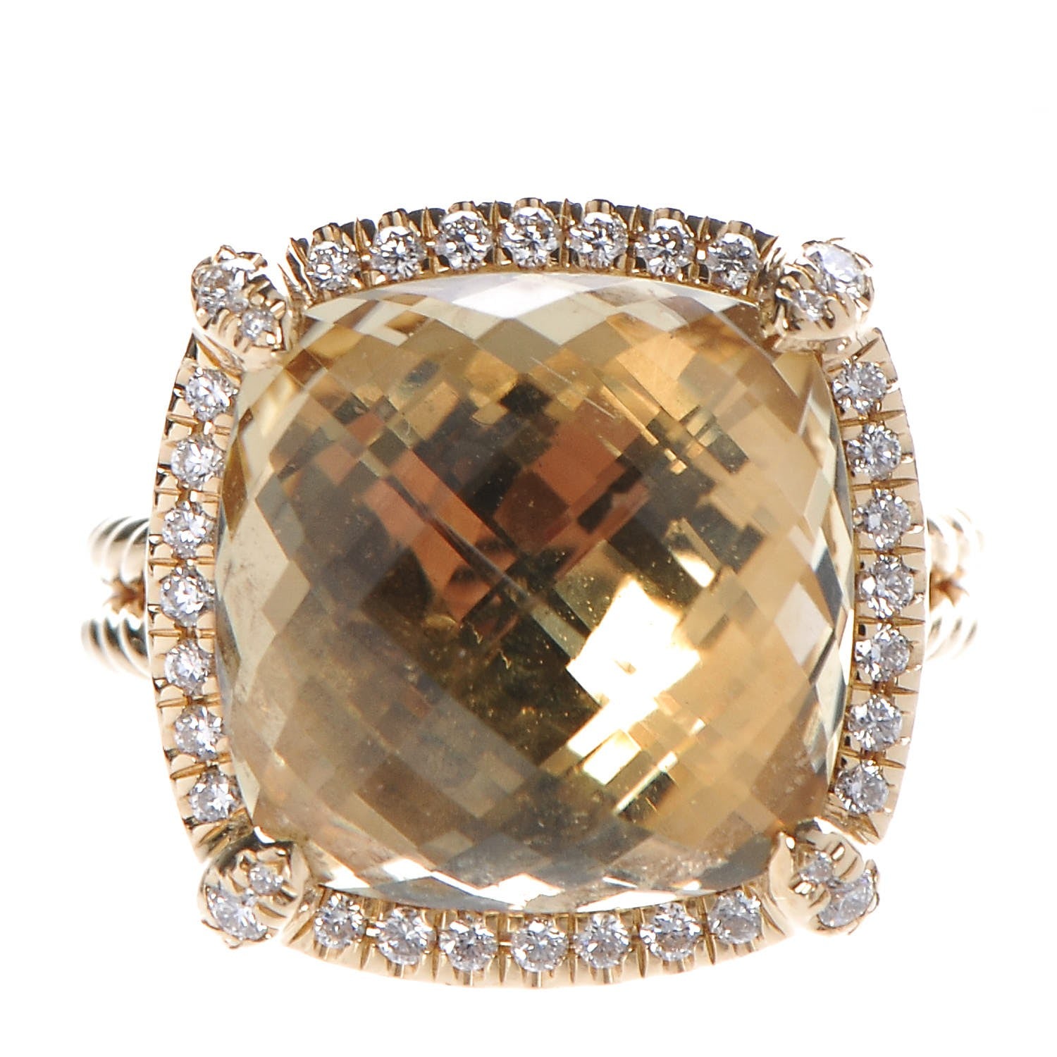 David Yurman 18K Yellow Gold Diamond Champagne Citrine 14mm Chatelaine Pave Bezel Ring 6 52 1 of 5