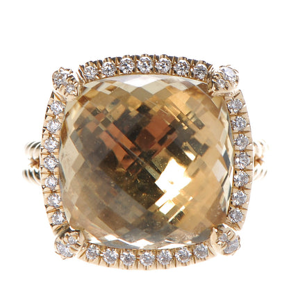 David Yurman 18K Yellow Gold Diamond Champagne Citrine 14mm Chatelaine Pave Bezel Ring 6 52 1 of 5
