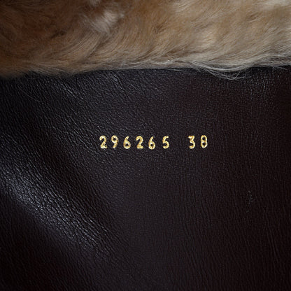 Gucci Suede Shearling Fur Microguccissima Courtney Tall Wedge Boots 38 Cocoa 9 of 10